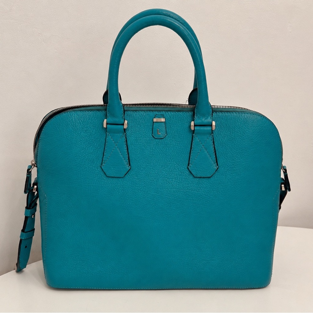 Lancel Turquoise Pebbled Leather Satchel Top Handle Crossbody Bag